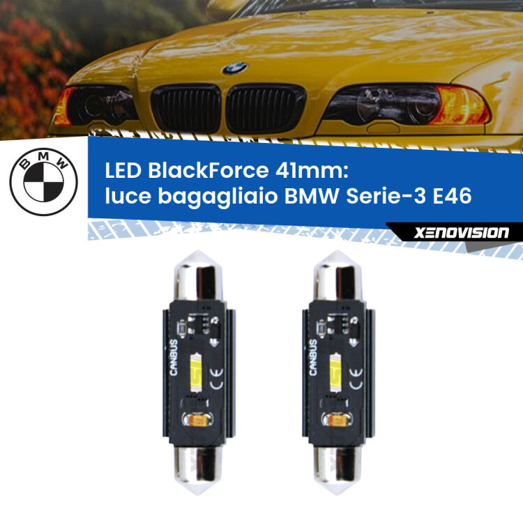 <strong>Luce Bagagliaio LED per BMW Serie-3</strong> E46 1998 - 2005. Coppia lampade <strong>C5W</strong> 41mm modello BlackForce canbus.