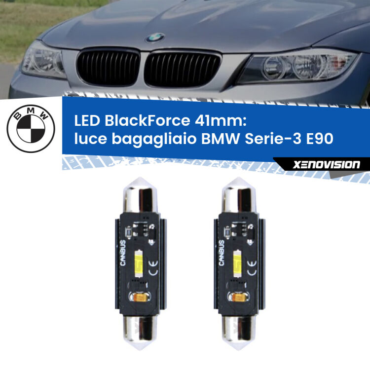 <strong>Luce Bagagliaio LED per BMW Serie-3</strong> E90 2005 - 2011. Coppia lampade <strong>C5W</strong> 41mm modello BlackForce canbus.