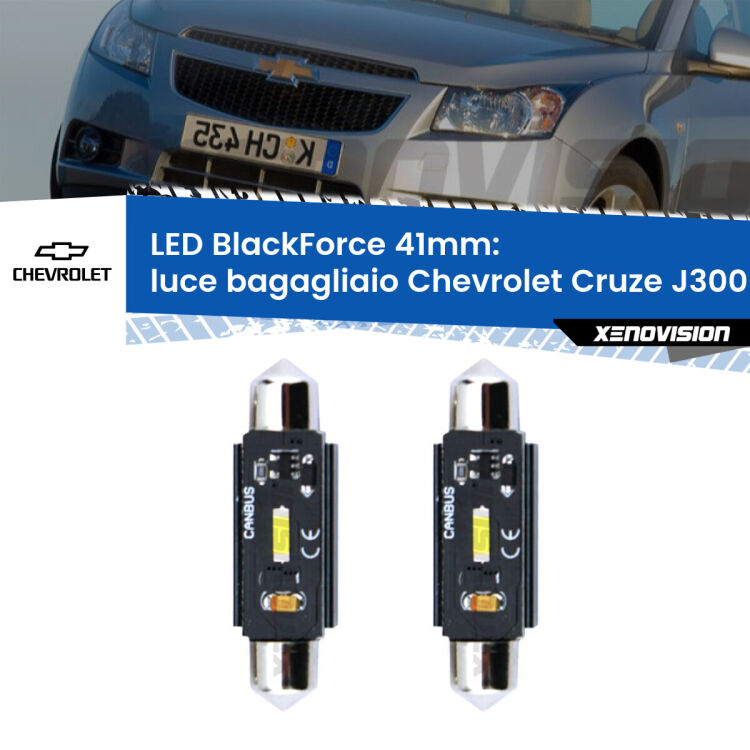 <strong>Luce Bagagliaio LED per Chevrolet Cruze</strong> J300 2009 - 2019. Coppia lampade <strong>C5W</strong> 41mm modello BlackForce canbus.