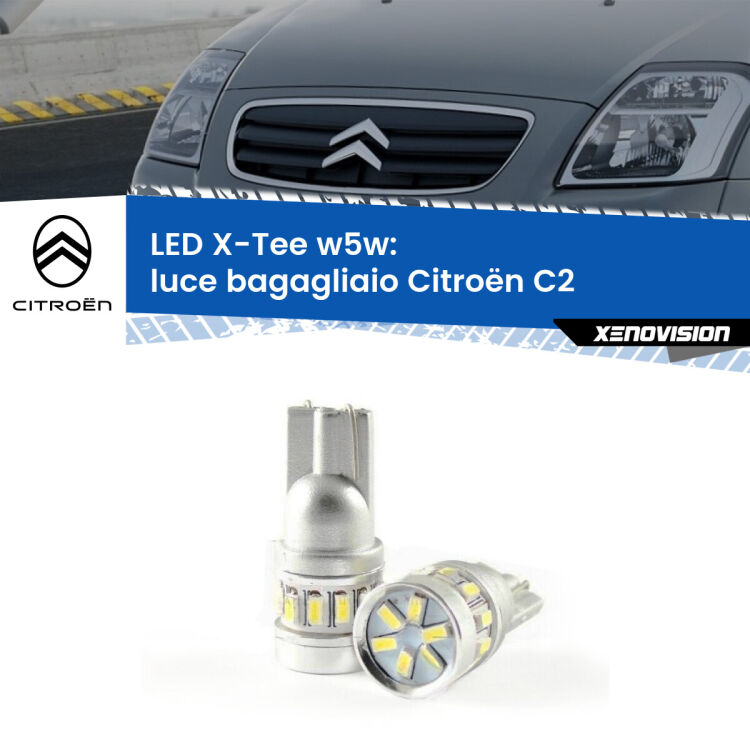 <strong>LED luce bagagliaio per Citroën C2</strong>  2003 - 2009. Lampade <strong>W5W</strong> modello X-Tee Xenovision top di gamma.