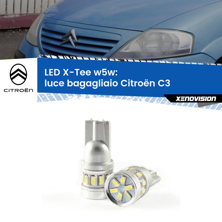 <strong>LED luce bagagliaio per Citroën C3</strong>  2002 - 2009. Lampade <strong>W5W</strong> modello X-Tee Xenovision top di gamma.