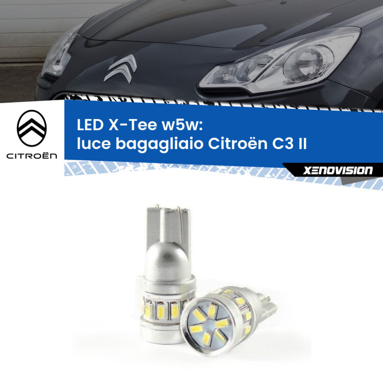 <strong>LED luce bagagliaio per Citroën C3</strong> II 2009 - 2016. Lampade <strong>W5W</strong> modello X-Tee Xenovision top di gamma.