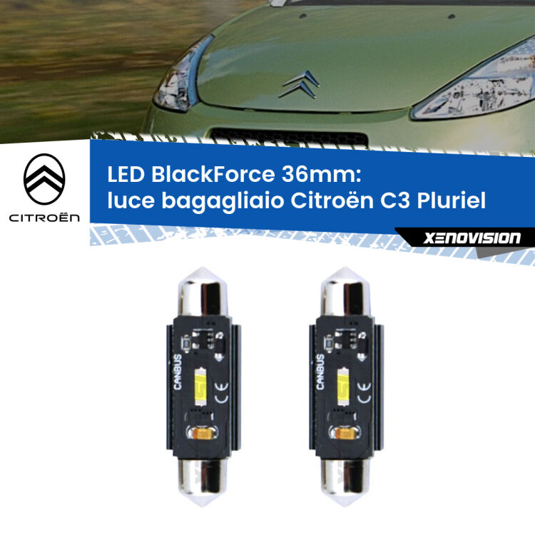 <strong>Luce Bagagliaio LED per Citroën C3 Pluriel</strong>  2003 - 2010. Coppia lampade <strong>C5W</strong> 36mm modello BlackForce canbus.