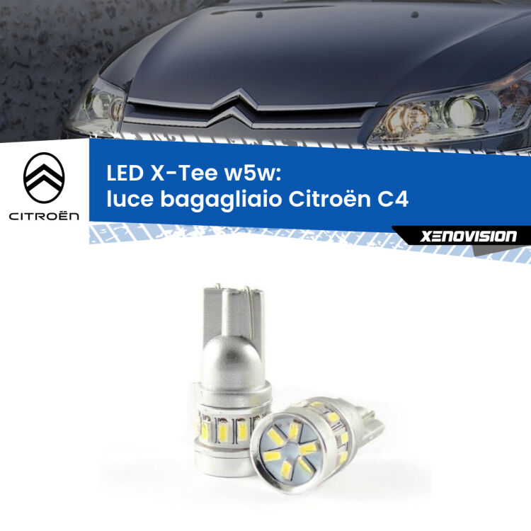 <strong>LED luce bagagliaio per Citroën C4</strong>  2004 - 2011. Lampade <strong>W5W</strong> modello X-Tee Xenovision top di gamma.