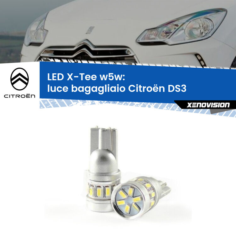 <strong>LED luce bagagliaio per Citroën DS3</strong>  2009 - 2015. Lampade <strong>W5W</strong> modello X-Tee Xenovision top di gamma.