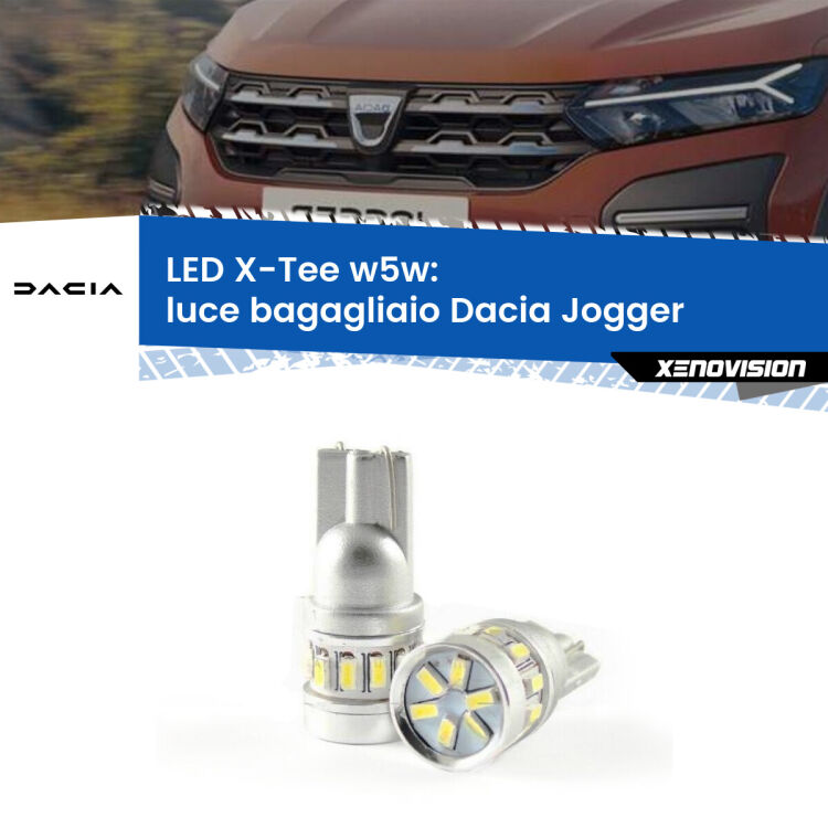 <strong>LED luce bagagliaio per Dacia Jogger</strong>  2021 in poi. Lampade <strong>W5W</strong> modello X-Tee Xenovision top di gamma.