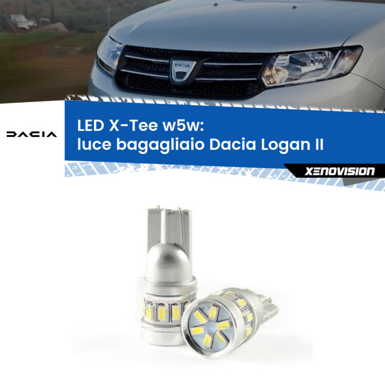 <strong>LED luce bagagliaio per Dacia Logan</strong> II 2012 in poi. Lampade <strong>W5W</strong> modello X-Tee Xenovision top di gamma.