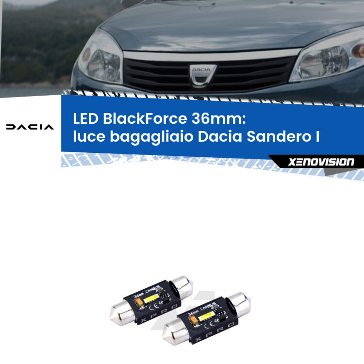 <strong>LED luce bagagliaio 36mm per Dacia Sandero I</strong>  2008 - 2012. Coppia lampadine <strong>C5W</strong>modello BlackForce Xenovision.