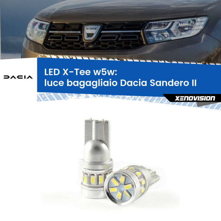 <strong>LED luce bagagliaio per Dacia Sandero II</strong>  2012 in poi. Lampade <strong>W5W</strong> modello X-Tee Xenovision top di gamma.