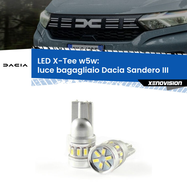 <strong>LED luce bagagliaio per Dacia Sandero III</strong>  2020 in poi. Lampade <strong>W5W</strong> modello X-Tee Xenovision top di gamma.