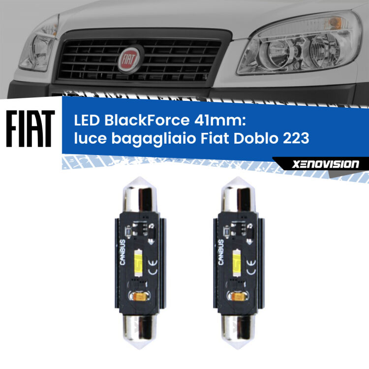 <strong>Luce Bagagliaio LED per Fiat Doblo</strong> 223 2000 - 2010. Coppia lampade <strong>C5W</strong> 41mm modello BlackForce canbus.