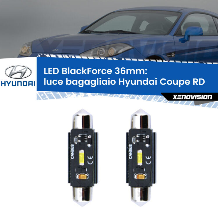 <strong>Luce Bagagliaio LED per Hyundai Coupe</strong> RD 1996 - 2002. Coppia lampade <strong>C5W</strong> 36mm modello BlackForce canbus.