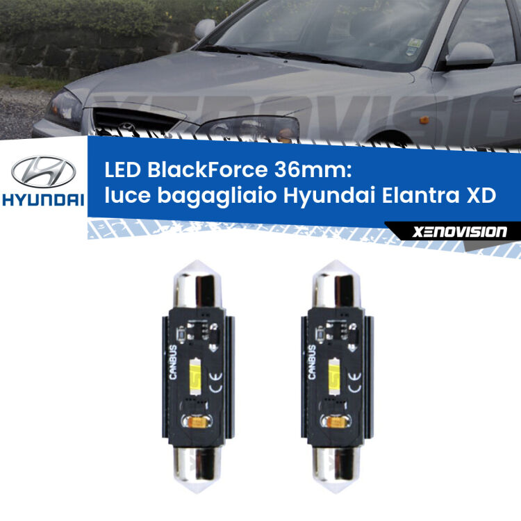 <strong>Luce Bagagliaio LED per Hyundai Elantra</strong> XD 2000 - 2006. Coppia lampade <strong>C5W</strong> 36mm modello BlackForce canbus.