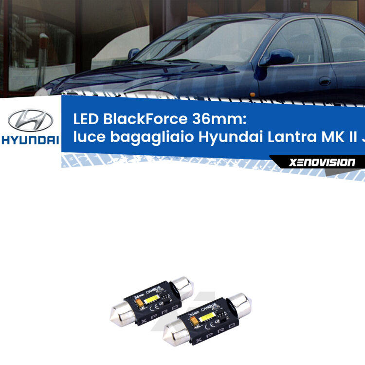 <strong>LED luce bagagliaio 36mm per Hyundai Lantra MK II</strong> J-2 restyling. Coppia lampadine <strong>C5W</strong>modello BlackForce Xenovision.