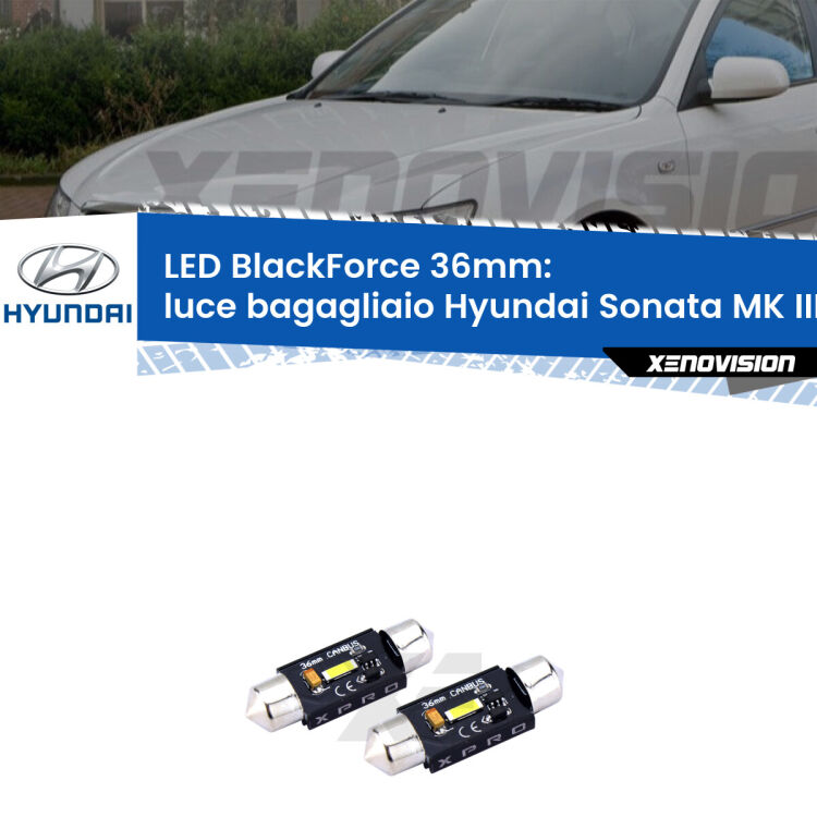 <strong>LED luce bagagliaio 36mm per Hyundai Sonata MK III</strong> EF 1998 - 2004. Coppia lampadine <strong>C5W</strong>modello BlackForce Xenovision.