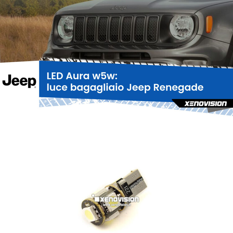 <strong>LED luce bagagliaio w5w per Jeep Renegade</strong>  2014 in poi. Una lampadina <strong>w5w</strong> canbus luce bianca 6000k modello Aura Xenovision.