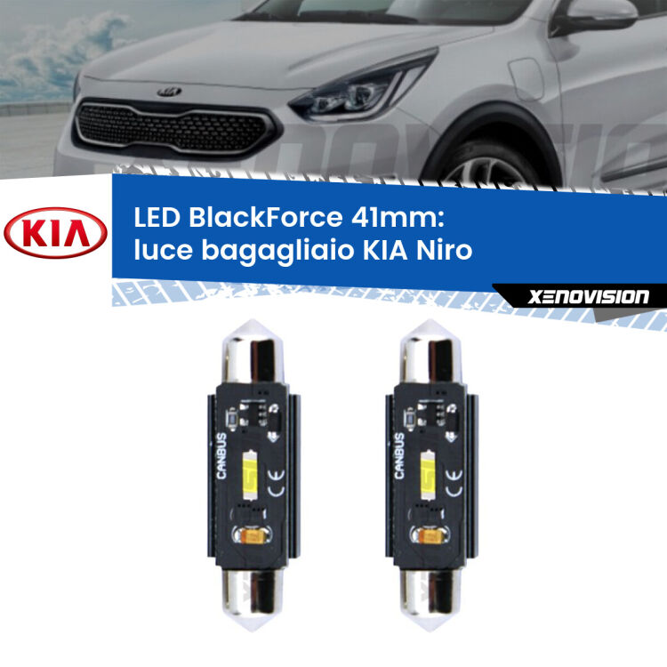 <strong>Luce Bagagliaio LED per KIA Niro</strong>  2016 in poi. Coppia lampade <strong>C5W</strong> 41mm modello BlackForce canbus.