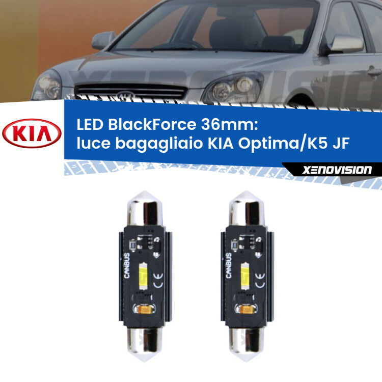 <strong>Luce Bagagliaio LED per KIA Optima/K5</strong> JF 2015 - 2018. Coppia lampade <strong>C5W</strong> 36mm modello BlackForce canbus.