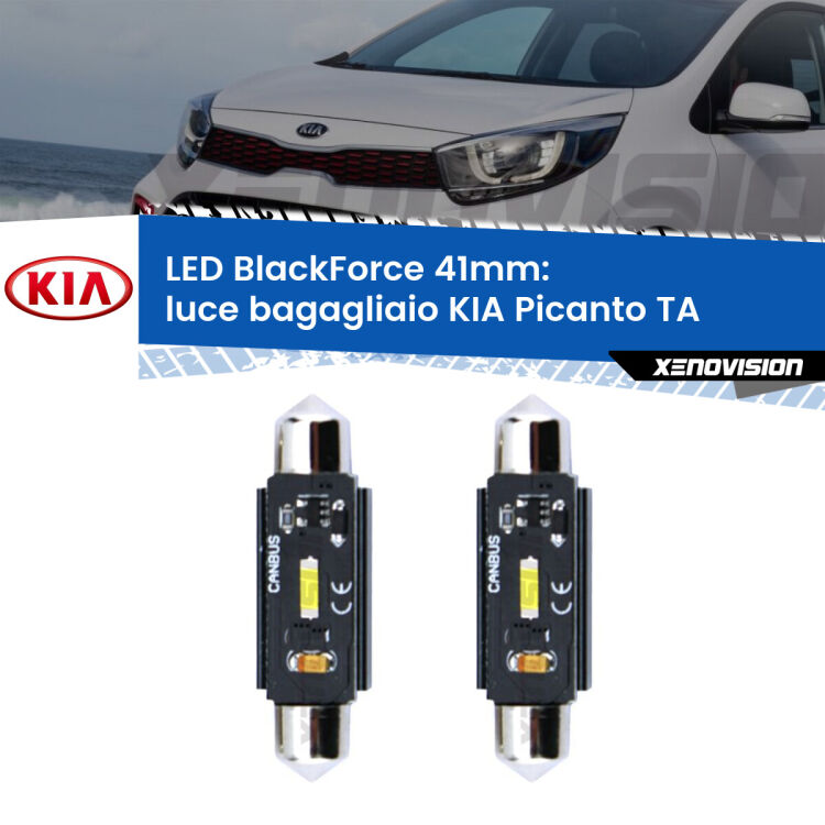 <strong>Luce Bagagliaio LED per KIA Picanto</strong> TA 2011 - 2016. Coppia lampade <strong>C5W</strong> 41mm modello BlackForce canbus.