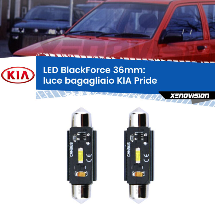 <strong>Luce Bagagliaio LED per KIA Pride</strong>  1990 - 2001. Coppia lampade <strong>C5W</strong> 36mm modello BlackForce canbus.