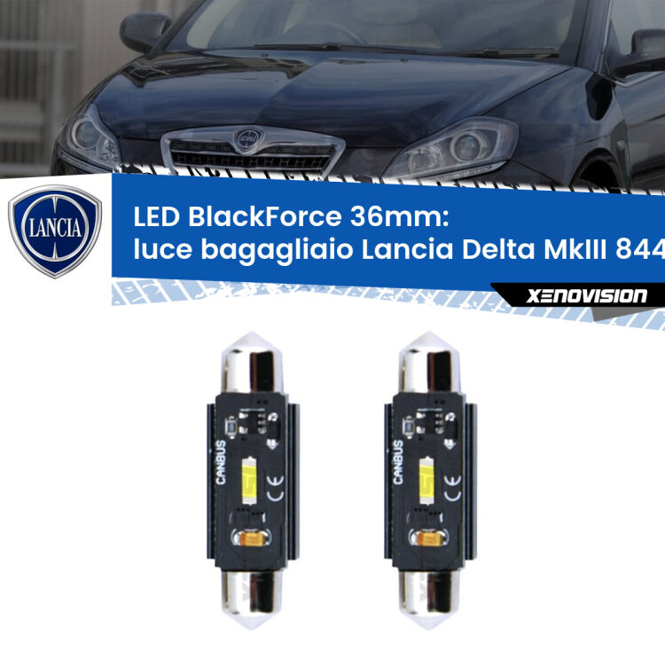 <strong>Luce Bagagliaio LED per Lancia Delta MkIII</strong> 844 2008 - 2014. Coppia lampade <strong>C5W</strong> 36mm modello BlackForce canbus.