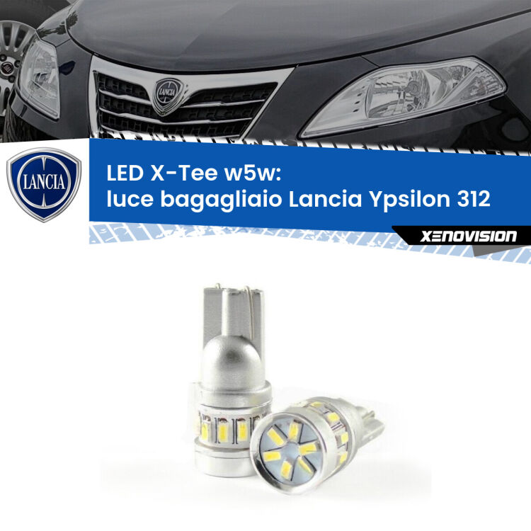 <strong>LED luce bagagliaio per Lancia Ypsilon</strong> 312 2011 in poi. Lampade <strong>W5W</strong> modello X-Tee Xenovision top di gamma.