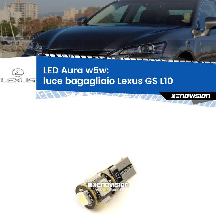 <strong>LED luce bagagliaio w5w per Lexus GS</strong> L10 2011 in poi. Una lampadina <strong>w5w</strong> canbus luce bianca 6000k modello Aura Xenovision.