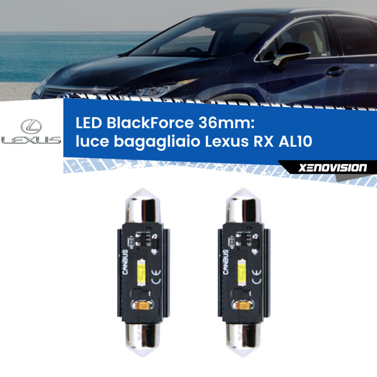 <strong>Luce Bagagliaio LED per Lexus RX</strong> AL10 2008 - 2015. Coppia lampade <strong>C5W</strong> 36mm modello BlackForce canbus.