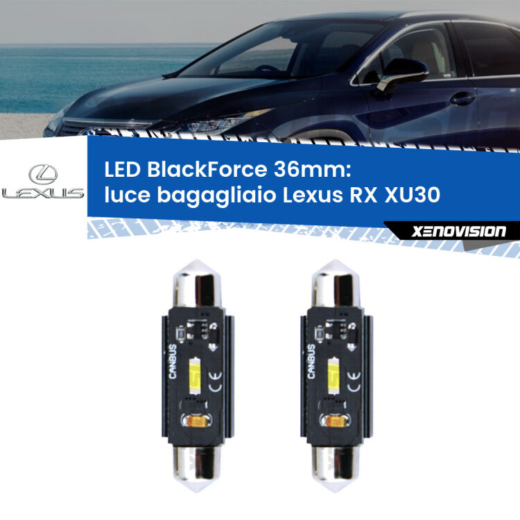 <strong>Luce Bagagliaio LED per Lexus RX</strong> XU30 2003 - 2008. Coppia lampade <strong>C5W</strong> 36mm modello BlackForce canbus.