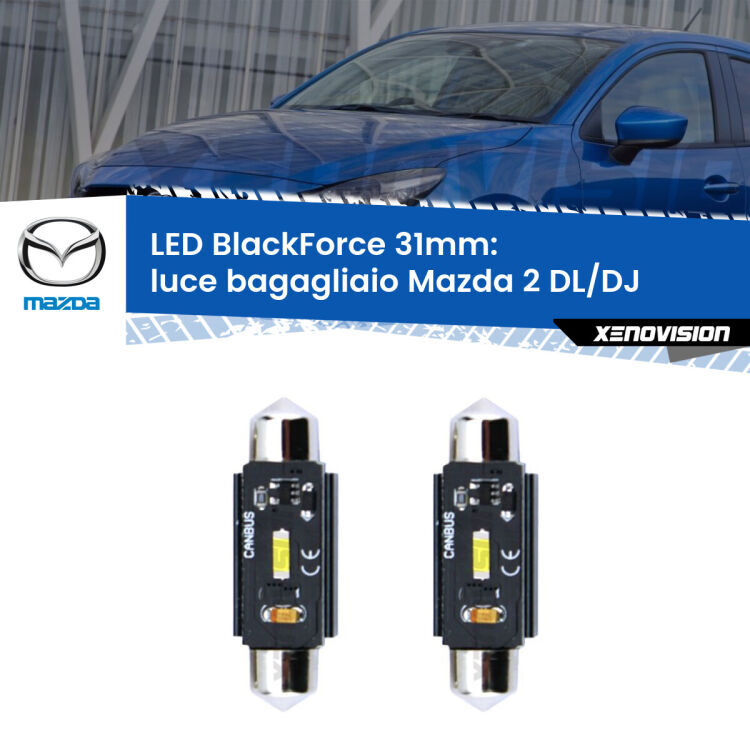 <strong>Luce Bagagliaio LED per Mazda 2</strong> DL/DJ 2014 in poi. Coppia lampade <strong>C5W</strong> 31mm modello BlackForce canbus.