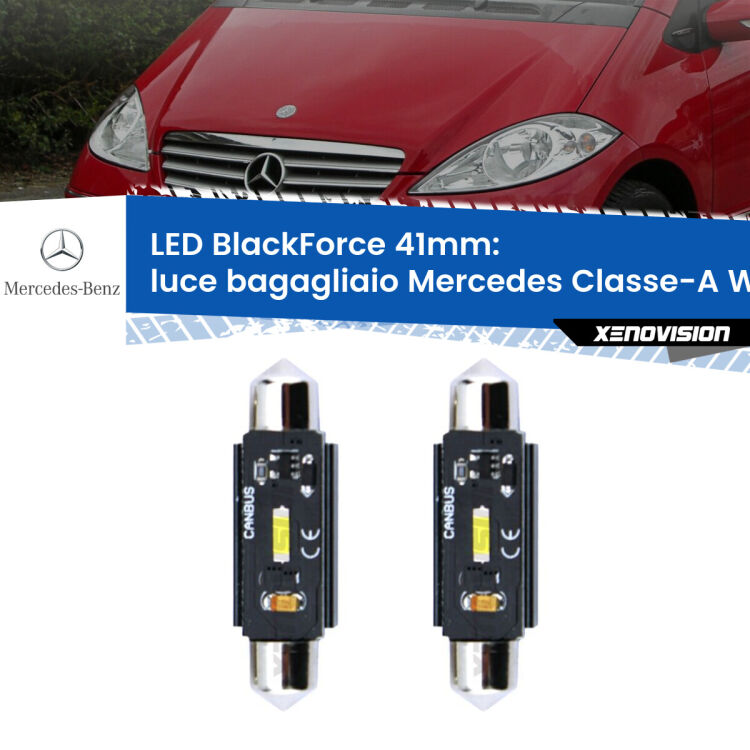 <strong>Luce Bagagliaio LED per Mercedes Classe-A</strong> W169 2004 - 2012. Coppia lampade <strong>C5W</strong> 41mm modello BlackForce canbus.