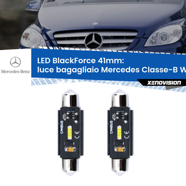 <strong>Luce Bagagliaio LED per Mercedes Classe-B</strong> W245 2005 - 2011. Coppia lampade <strong>C5W</strong> 41mm modello BlackForce canbus.