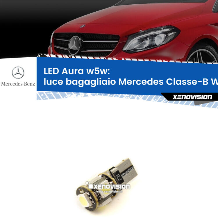 <strong>LED luce bagagliaio w5w per Mercedes Classe-B</strong> W246, W242 2011 - 2018. Una lampadina <strong>w5w</strong> canbus luce bianca 6000k modello Aura Xenovision.