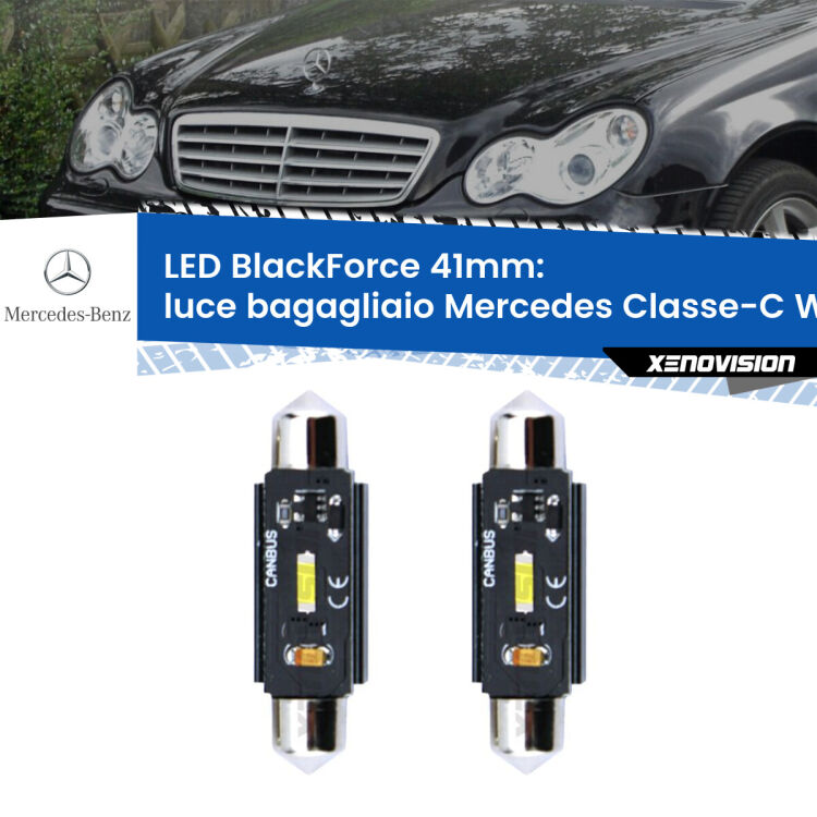 <strong>Luce Bagagliaio LED per Mercedes Classe-C</strong> W203 2000 - 2007. Coppia lampade <strong>C5W</strong> 41mm modello BlackForce canbus.