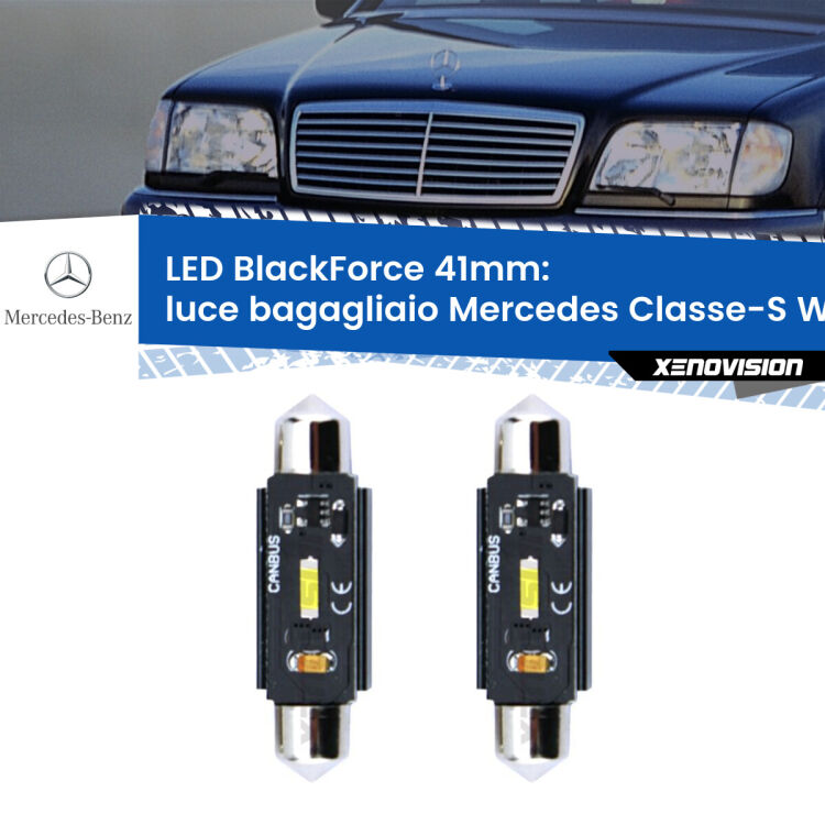 <strong>Luce Bagagliaio LED per Mercedes Classe-S</strong> W140 1995 - 1998. Coppia lampade <strong>C5W</strong> 41mm modello BlackForce canbus.