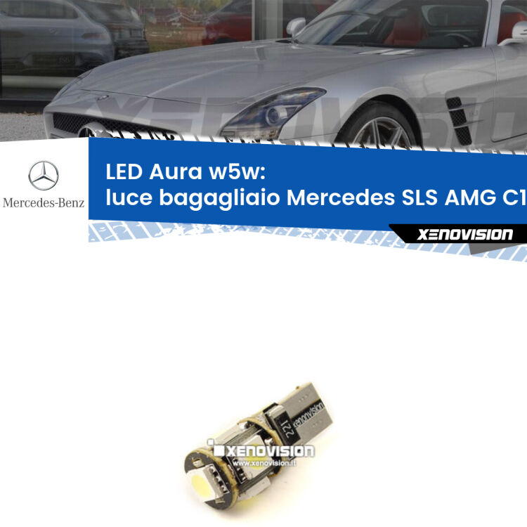 <strong>LED luce bagagliaio w5w per Mercedes SLS AMG</strong> C197 2010 in poi. Una lampadina <strong>w5w</strong> canbus luce bianca 6000k modello Aura Xenovision.