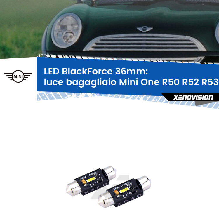 <strong>LED luce bagagliaio 36mm per Mini One</strong> R50 R52 R53 2001 - 2006. Coppia lampadine <strong>C5W</strong>modello BlackForce Xenovision.