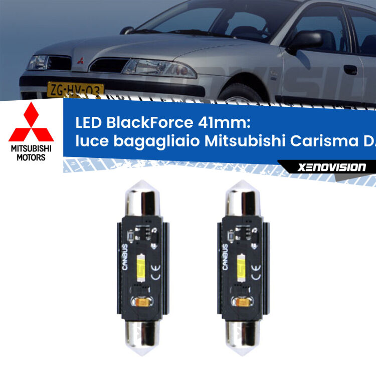 <strong>Luce Bagagliaio LED per Mitsubishi Carisma</strong> DA 1995 - 2006. Coppia lampade <strong>C5W</strong> 41mm modello BlackForce canbus.