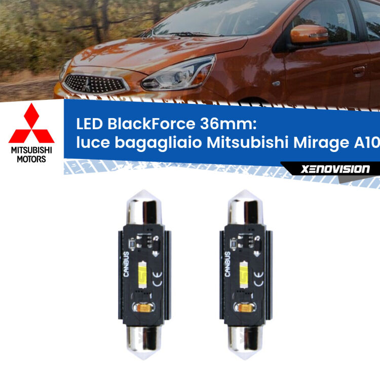 <strong>Luce Bagagliaio LED per Mitsubishi Mirage</strong> A10 2013 in poi. Coppia lampade <strong>C5W</strong> 36mm modello BlackForce canbus.