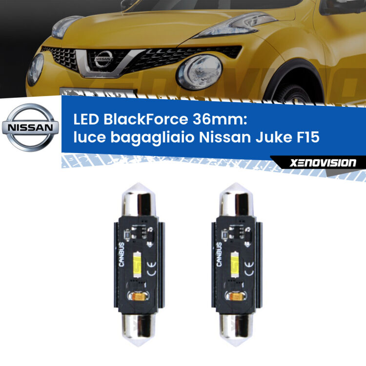 <strong>Luce Bagagliaio LED per Nissan Juke</strong> F15 2010 - 2018. Coppia lampade <strong>C5W</strong> 36mm modello BlackForce canbus.