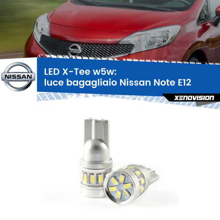 <strong>LED luce bagagliaio per Nissan Note</strong> E12 2013 in poi. Lampade <strong>W5W</strong> modello X-Tee Xenovision top di gamma.