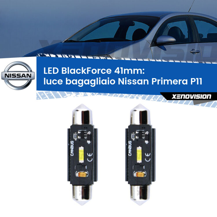 <strong>Luce Bagagliaio LED per Nissan Primera</strong> P11 1996 - 2001. Coppia lampade <strong>C5W</strong> 41mm modello BlackForce canbus.