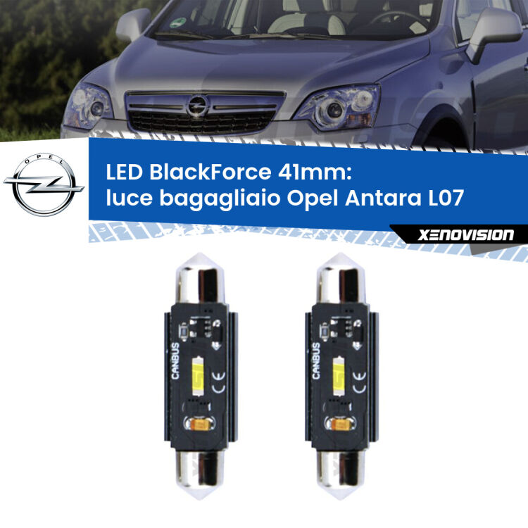 <strong>Luce Bagagliaio LED per Opel Antara</strong> L07 2006 - 2015. Coppia lampade <strong>C5W</strong> 41mm modello BlackForce canbus.