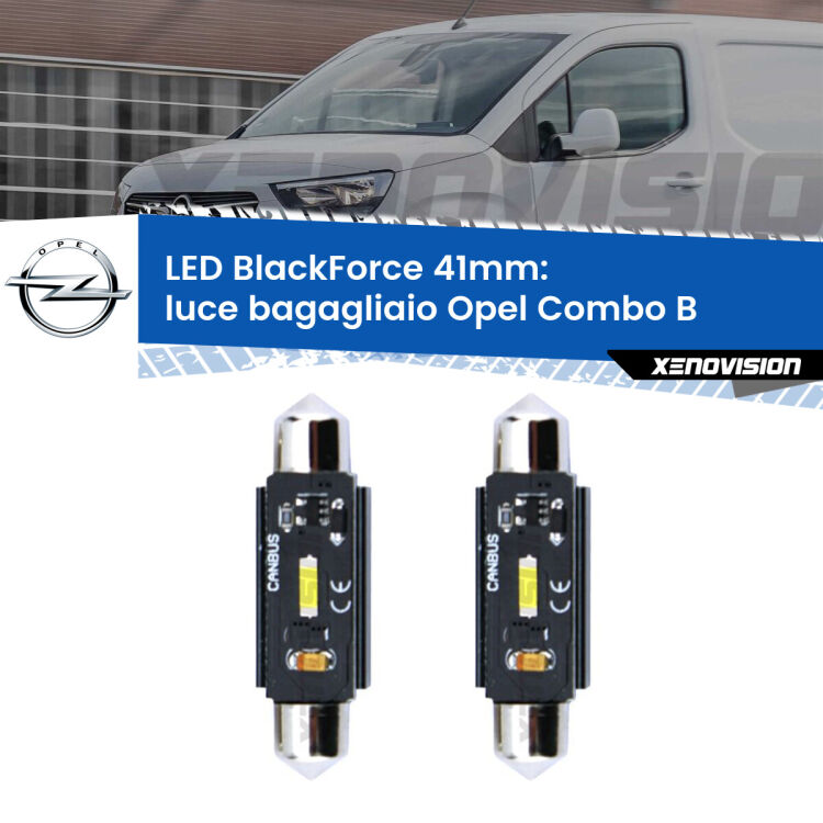 <strong>Luce Bagagliaio LED per Opel Combo B</strong>  1994 - 2001. Coppia lampade <strong>C5W</strong> 41mm modello BlackForce canbus.