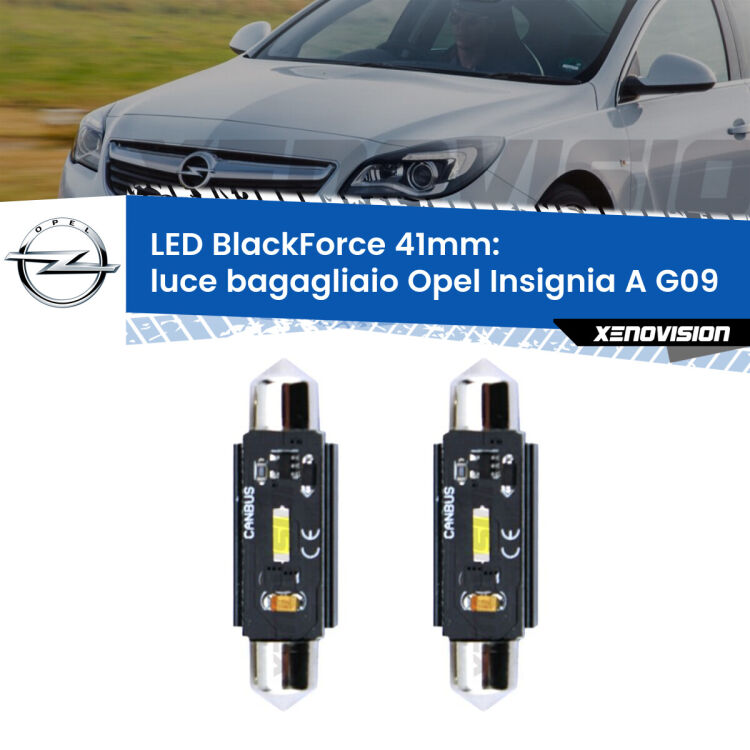 <strong>Luce Bagagliaio LED per Opel Insignia A</strong> G09 2008 - 2013. Coppia lampade <strong>C5W</strong> 41mm modello BlackForce canbus.