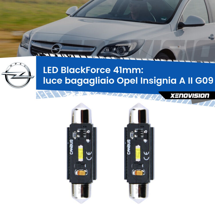 <strong>Luce Bagagliaio LED per Opel Insignia A II</strong> G09 2014 - 2017. Coppia lampade <strong>C5W</strong> 41mm modello BlackForce canbus.