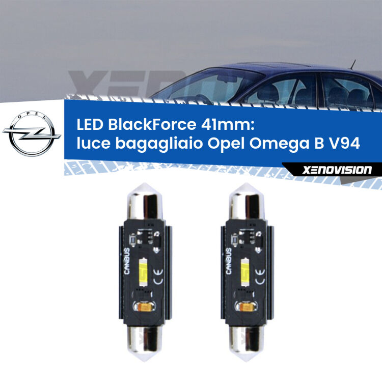 <strong>Luce Bagagliaio LED per Opel Omega B</strong> V94 1994 - 2003. Coppia lampade <strong>C5W</strong> 41mm modello BlackForce canbus.