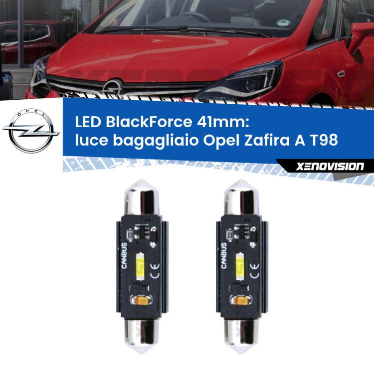 <strong>Luce Bagagliaio LED per Opel Zafira A</strong> T98 1999 - 2005. Coppia lampade <strong>C5W</strong> 41mm modello BlackForce canbus.