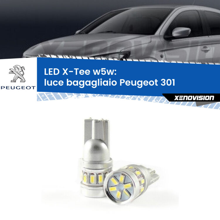 <strong>LED luce bagagliaio per Peugeot 301</strong>  2012 - 2017. Lampade <strong>W5W</strong> modello X-Tee Xenovision top di gamma.