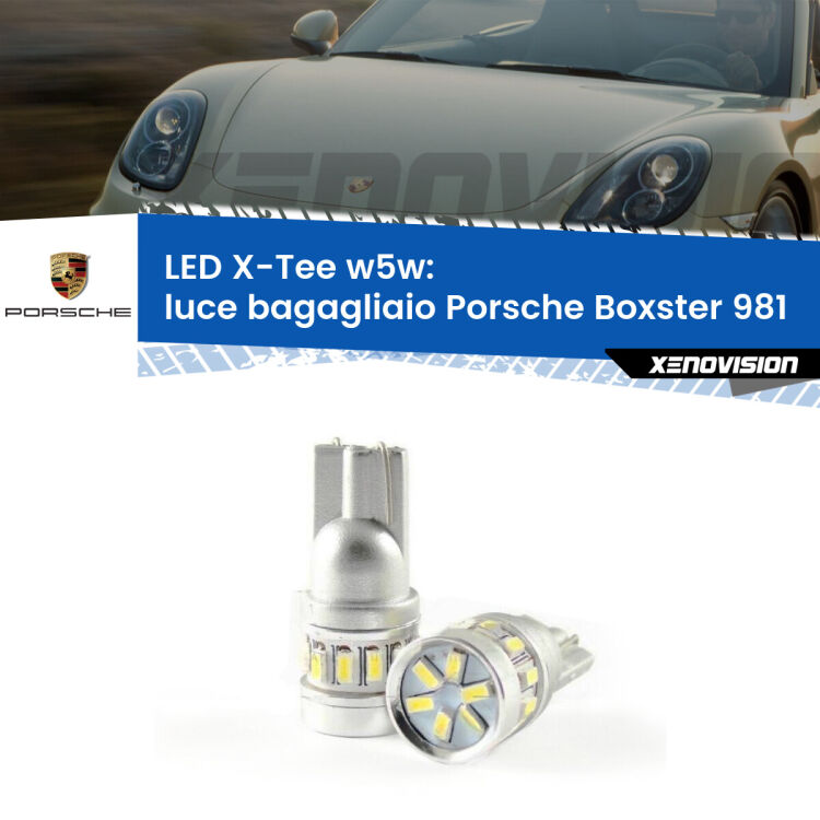 <strong>LED luce bagagliaio per Porsche Boxster</strong> 981 2012 in poi. Lampade <strong>W5W</strong> modello X-Tee Xenovision top di gamma.